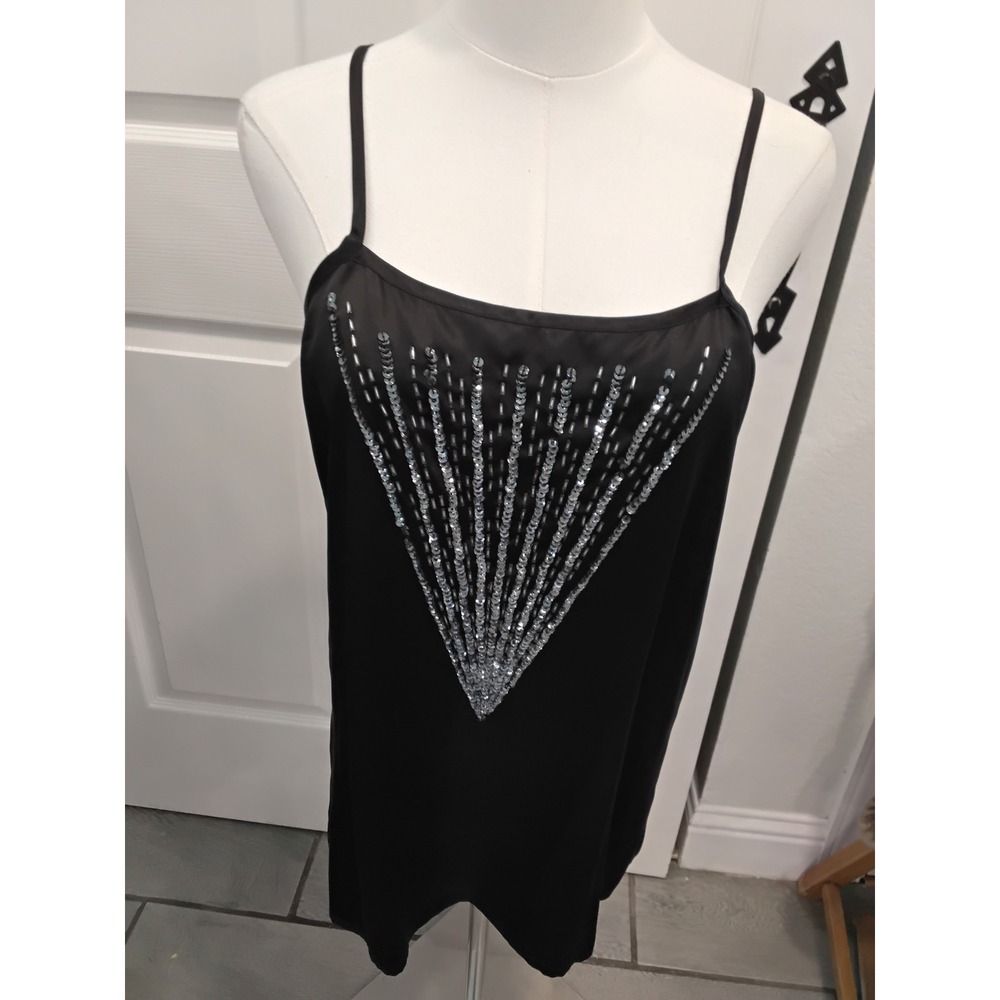 Silk Studio by Claude Bennett Black 100% Silk Sequin Beaded Camisole Top Size 10